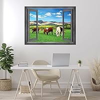 Vista 29 de wall26 Adhesivo de pared extraíble/mural de pared, vista de ventana, rústico, cielo nublado, árbol, lago, reflejo de naturaleza, desierto