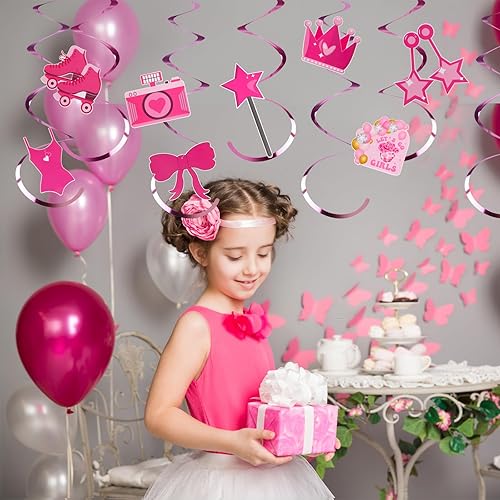 Miniatura 6 de Decoraciones colgantes de cumpleaños de princesa rosa, remolinos colgantes para niñas, serpentinas para fiesta, decoraciones de fiesta de princesa