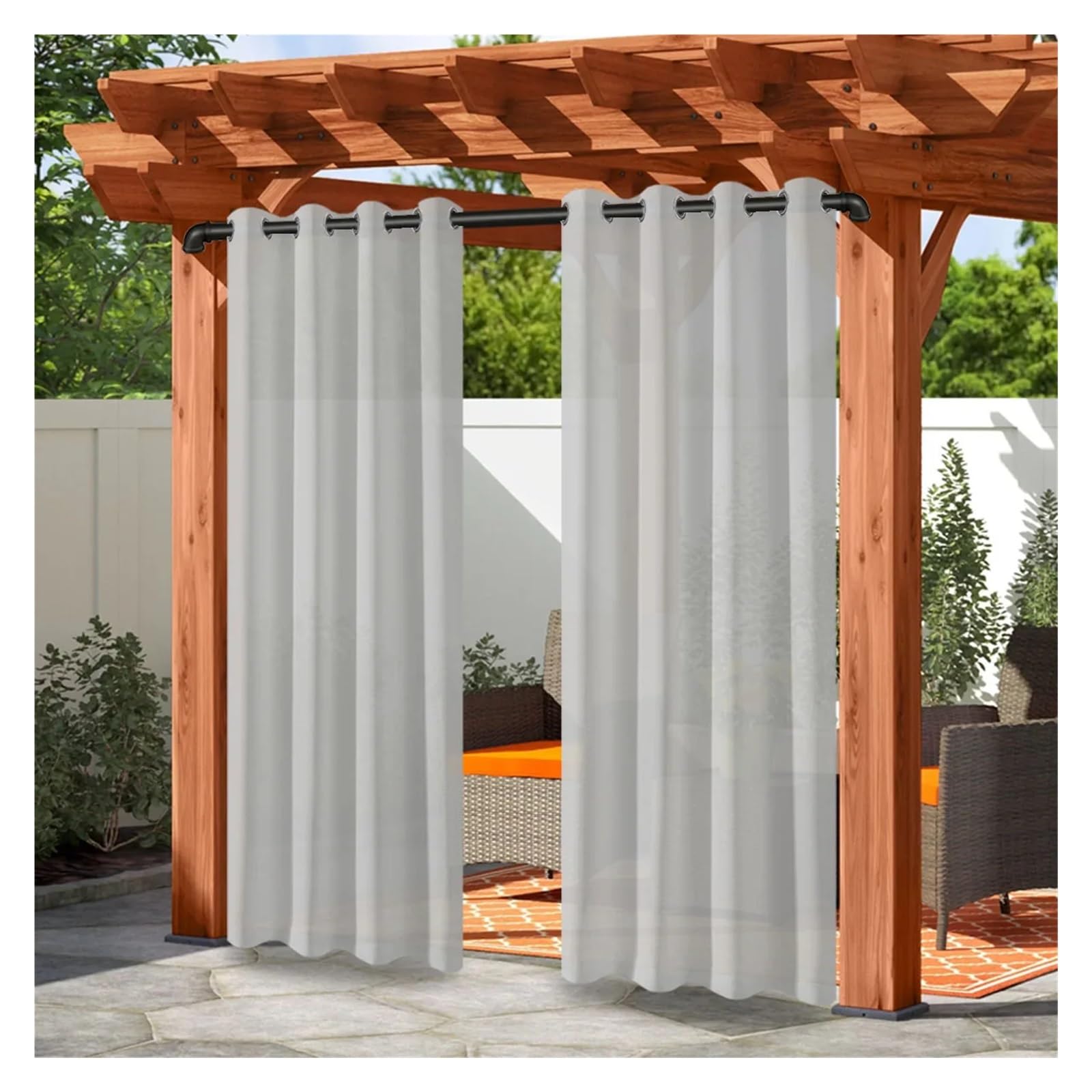 Zymjzbetic Pergola Curtain 1PC, Privacy Polyster Curtain, Waterproof Outdoor Grommet Top For Patio, Gazebo, Front Porch And Pergola(Sliver,GROMMET TOP_W254 X H213)