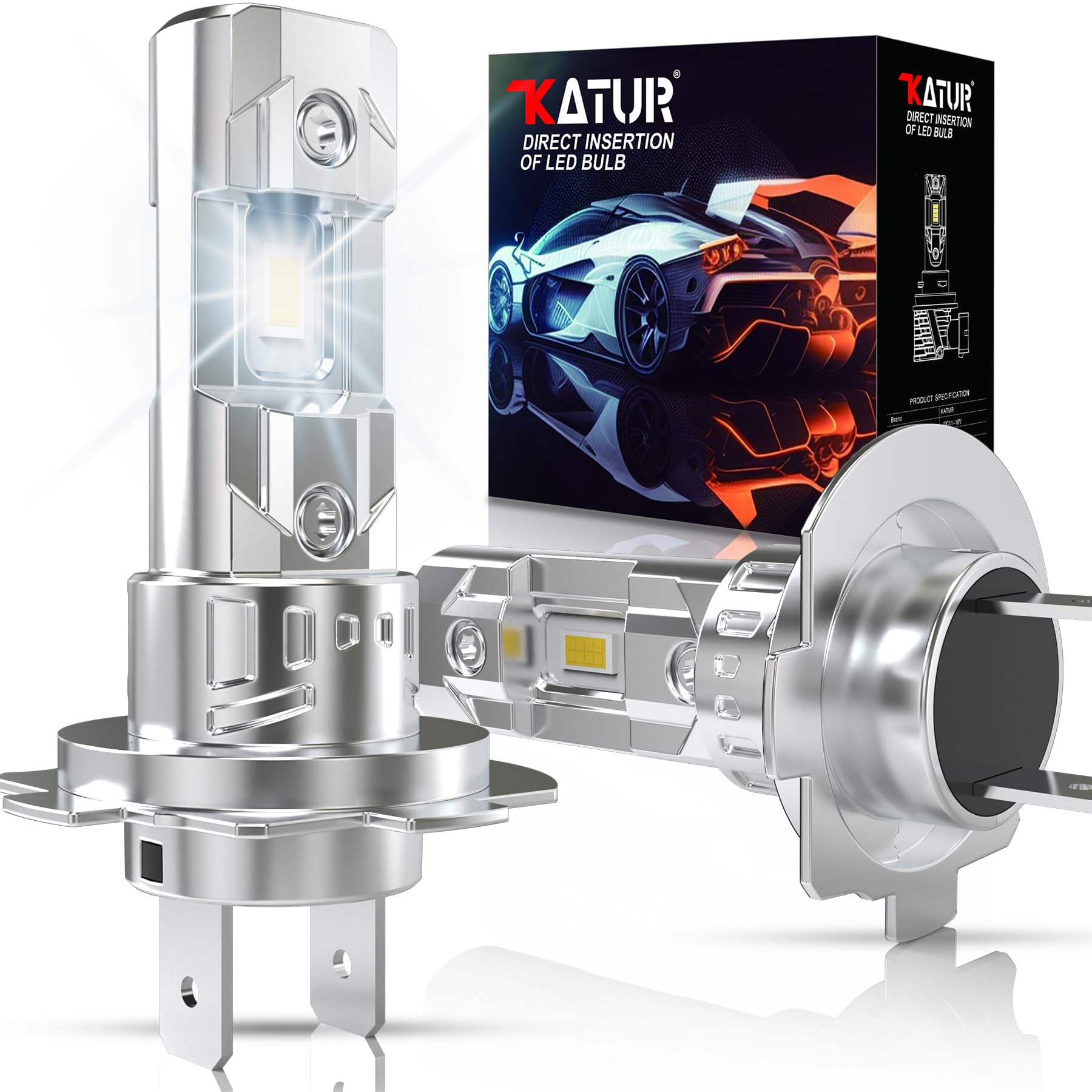 KATUR H7 LED Headlight Bulbs, H7 LED Bulb 28000LM 80W 6000K White 500% Brightness Fanless Waterproof Mini Size Plug and Play, Pack of 2