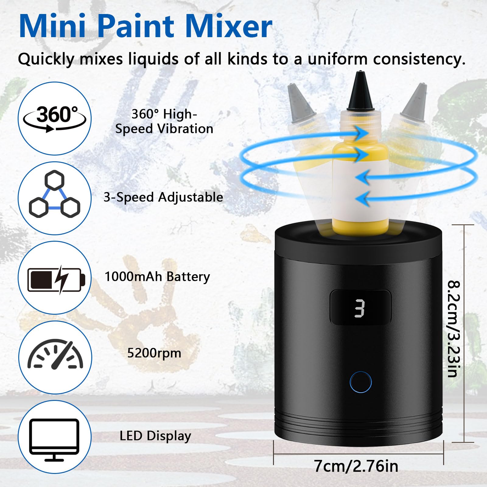 Mini Vortex Mixer, Farbmischer 5200rpm, Tattoo Ink Paint Mixer, Dreistufige Geschwindigkeits, Labor Vortex Schüttler Stirrerr für Acrylfarbe, Nagellack und Wimpernkleber
