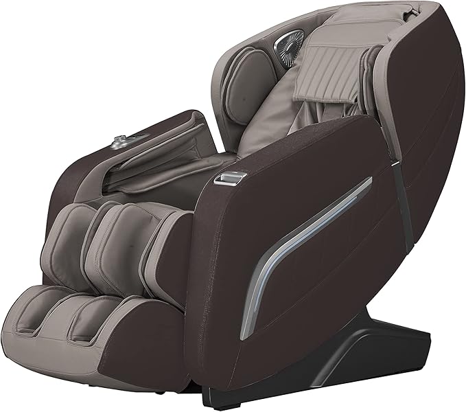 KOMODER - Sillón de Masaje FOCUS II | 12 Programas Automáticos, Sistema de Calefacción, Gravitación Cero, Música por Bluetooth | Experiencia Inédita (Marrón Gris)