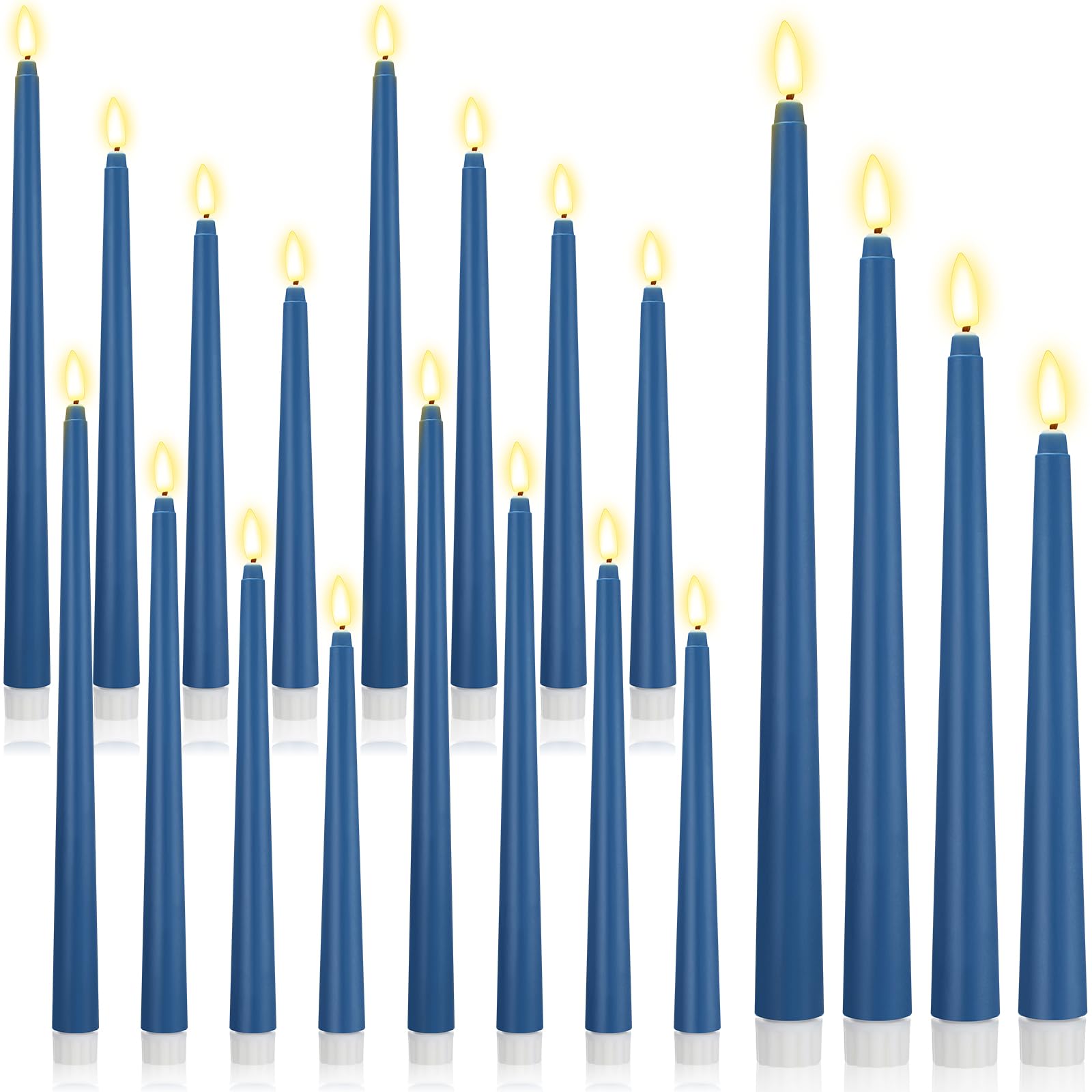 Rossesay 24 Pcs Flameless LED Taper Candles Battery Operated Candle 8.5", 9.65", 10.8", 12.8" Flameless Candlesticks Flickering for Christmas Church Wedding Indoor Decoration(Classic, Blue)