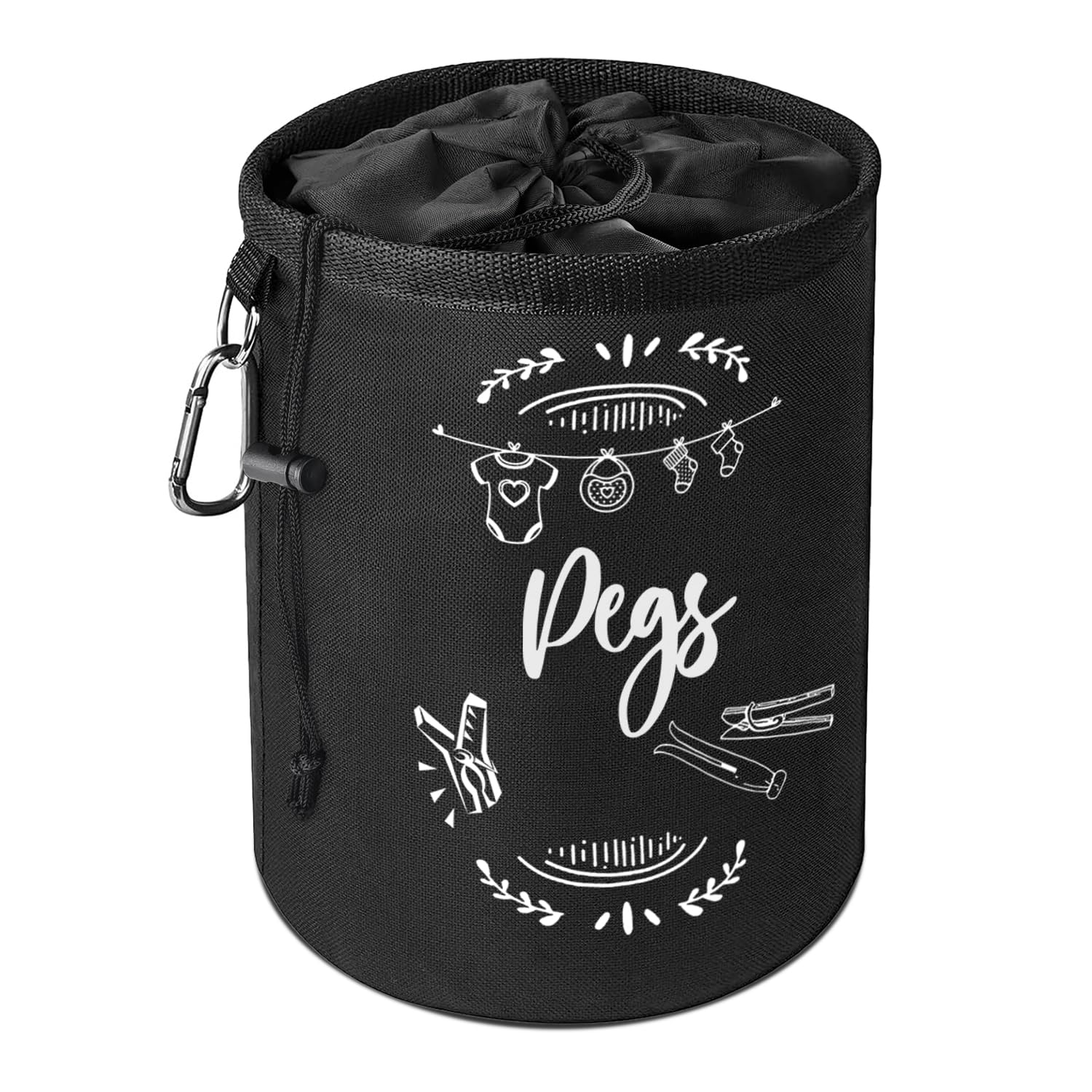 Flatro Black Clothes Peg Bag For Washing Line With Hanger Waterproof | Store Up To 300 Pegs For Clothes Line Peg Bags With Hanging Clip & Drawstring Closure | Peg Bags For Clothesline (Black)