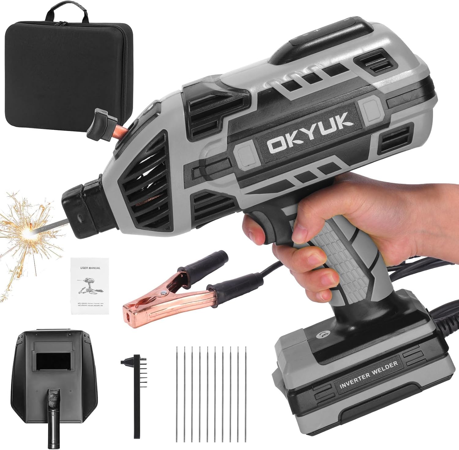 Electric Welding Machine, 110V Portable Welder with IGBT Inverter 6 Variable Current Adjustment, Handheld ARC Welder Gun with 10pcs Rods, Fits for 1/16”-1/8” Wire Rods