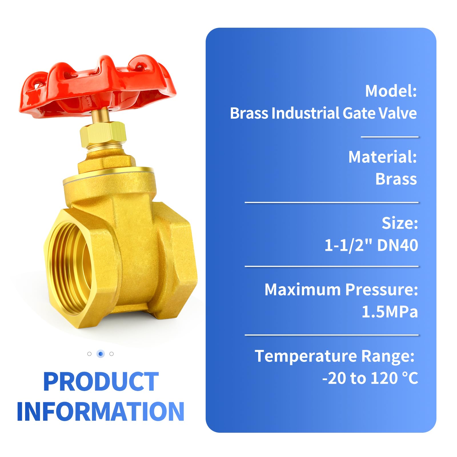 Messing Schieber mit Radgriff, 1-1/2" BSP Innengewinde Heavy Duty Ventil für Wasser, Öl, Gas, Industrieklempnerei