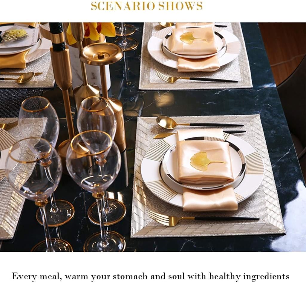 Ceramic Plate Set Dessert Plates Gold Dinnerware Set Dessert Plates Forks Spoons Napkins American Western Dinner Plate Steak Plate Full Set(2 Piece Set) (9 Piece Set)