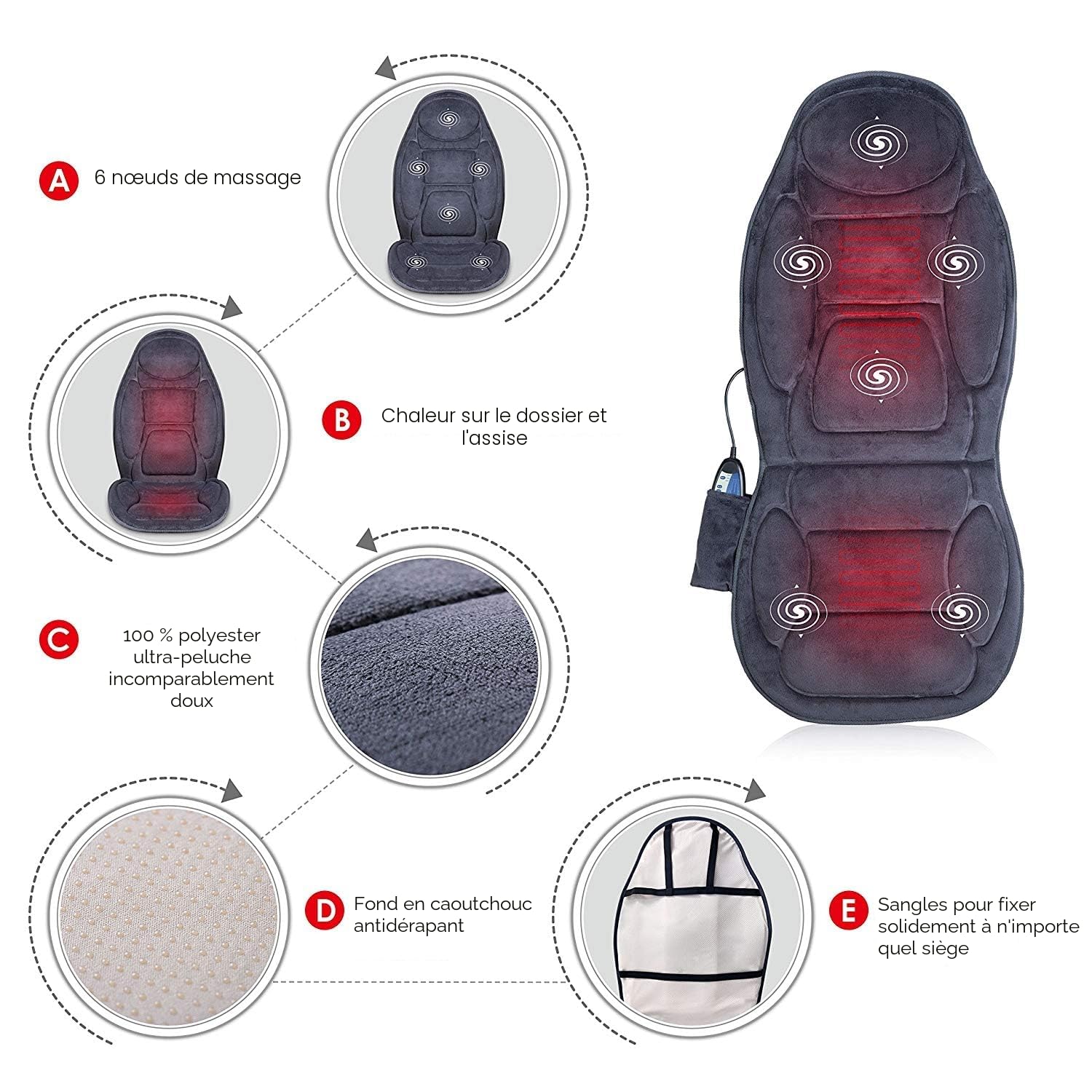 Snailax Coussin de massage avec vibration pour le dos, siège de massage pour maison et bureau, cadeau homme femme