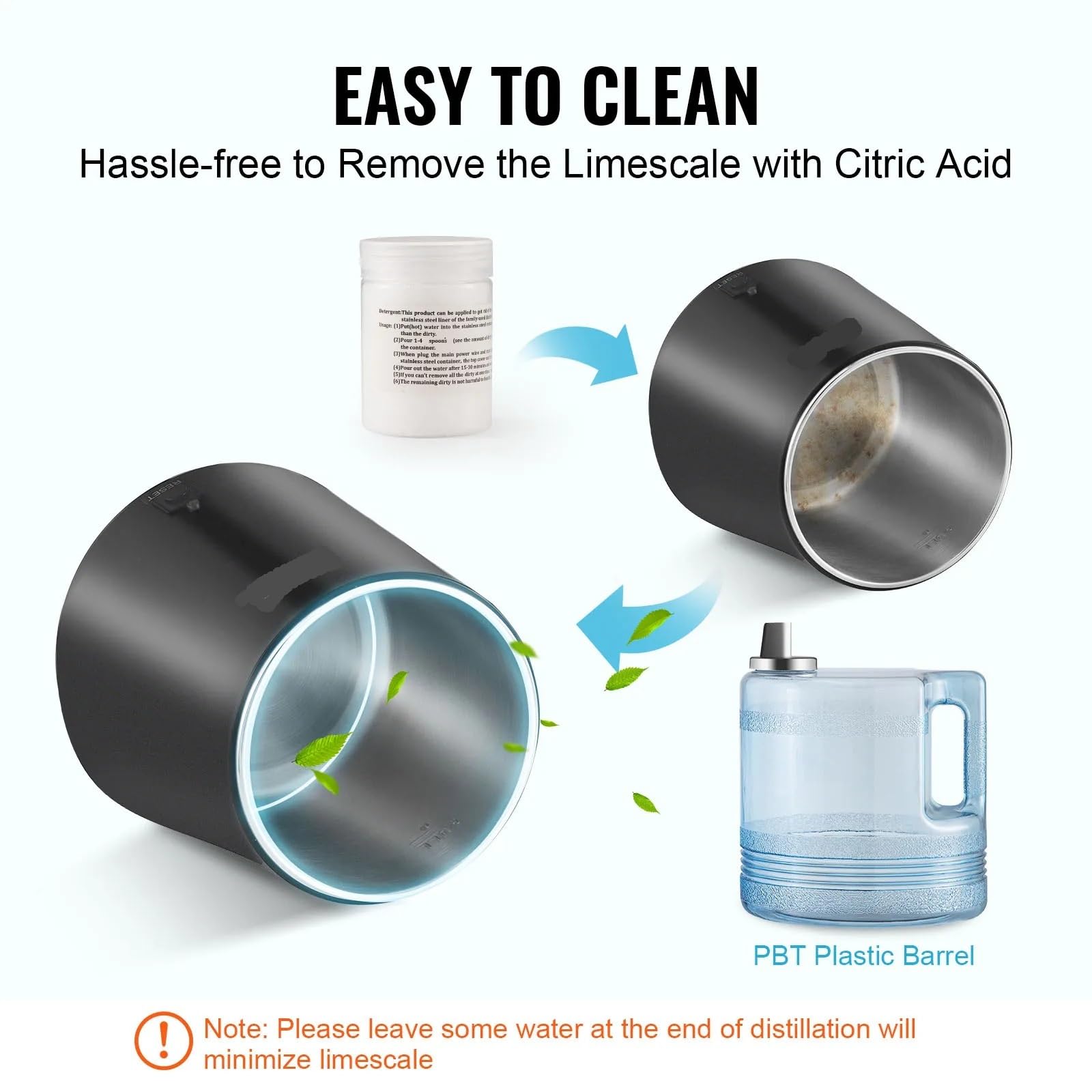 máquina destiladora de agua, Destilador De Agua 4L 1,05 Galones Filtro Purificador Puro Encimera 750W Destilado MakerInterior