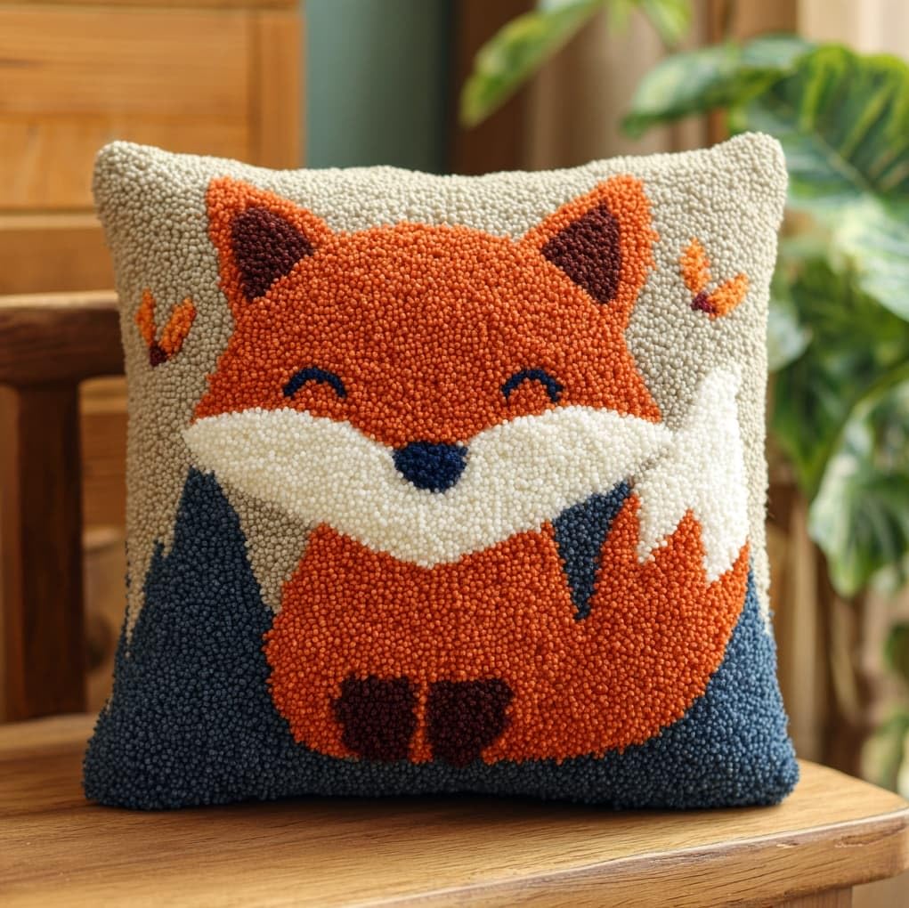 WallustrioaW Latch Hook Kit Cushion Latch Hook Kit,Cartoon Little Fox