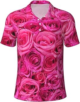 【CPGN STUDIO】23SS★ Caming Flower Short Sleeve Tee Ncpkcb Hot Pink Roses Men's Short Sleeve Polo Shirt Summer