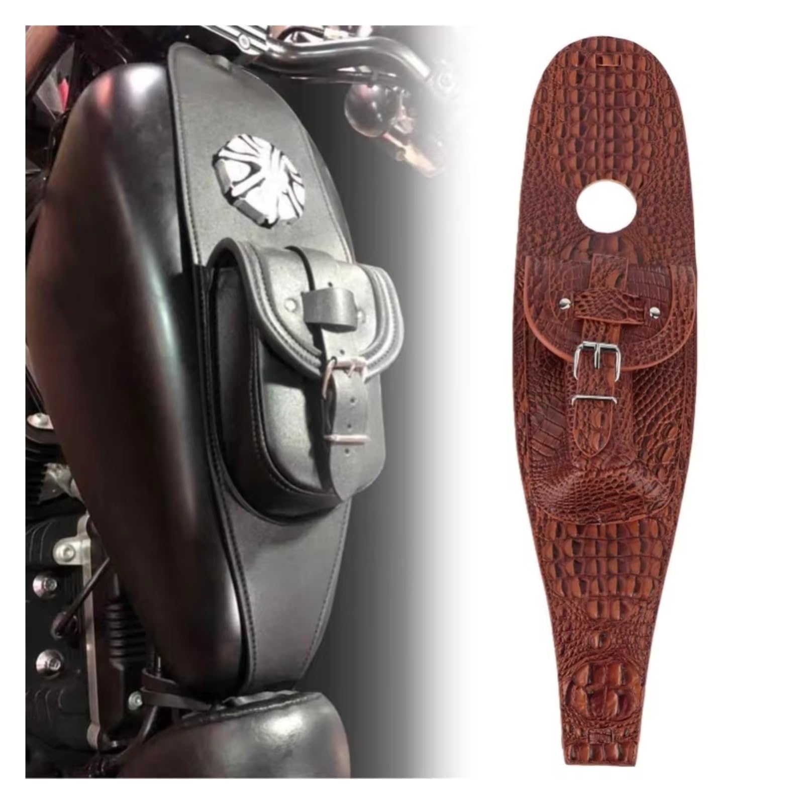 Borsa Portaoggetti Universale Motocicletta PU Gas Pannello Copertura Serbatoio Carburante Bavaglino Con Custodia Accessori Per Moto Sacche Moto(Brown crocodile)