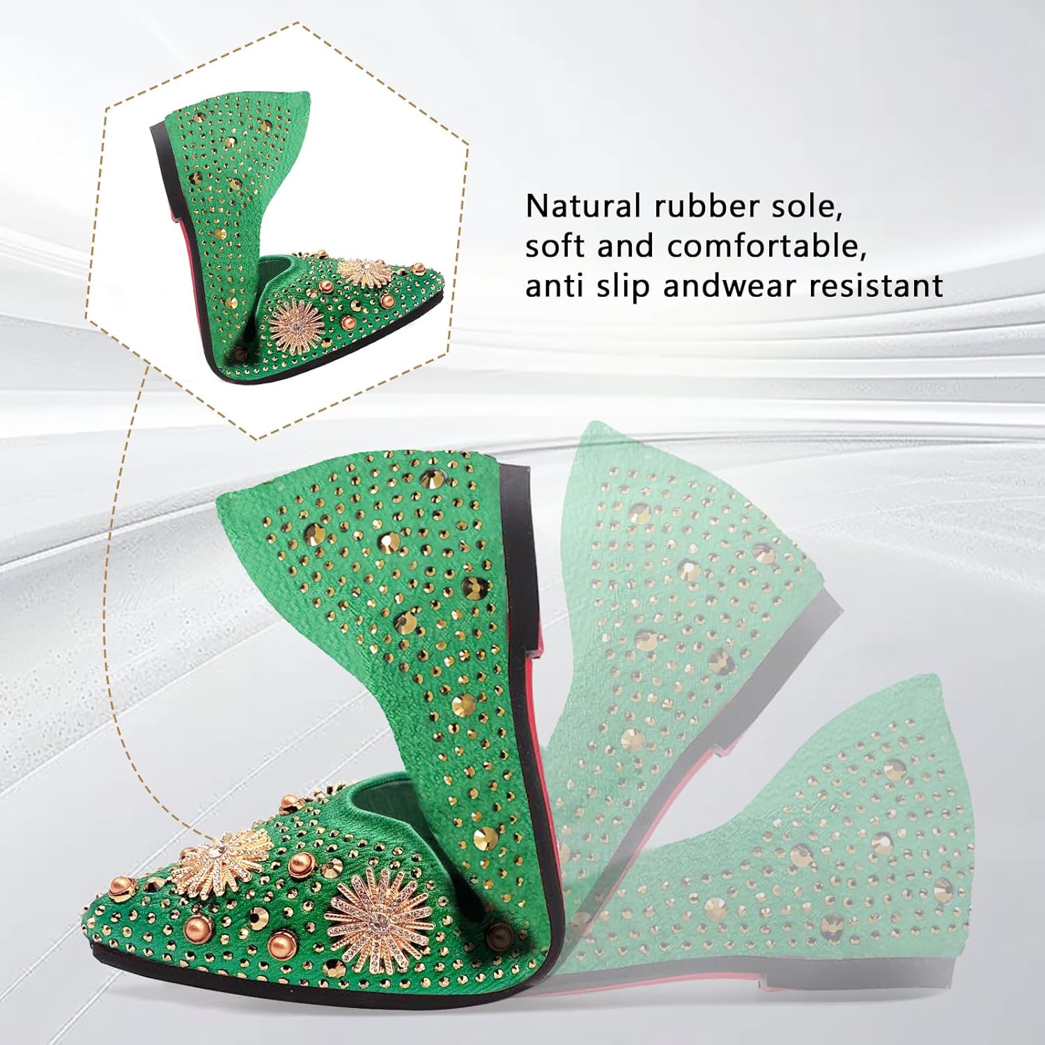 Women's Rhinestone Flats Fashion Pointed Toe Pearl Diamond Low Heel Dress Wedding Flats Work Business Casual Flats Shoes