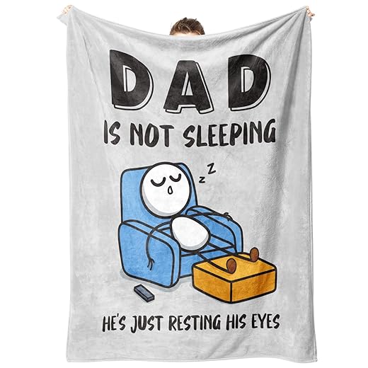 Funny Birthday Gifts for Dad Husband, Dad is Not Sleeping Blanket, Dads Gifts from Daughter Son, Super Soft Throws Blanket for Couch and Napping, 60" x 50" (Gray)