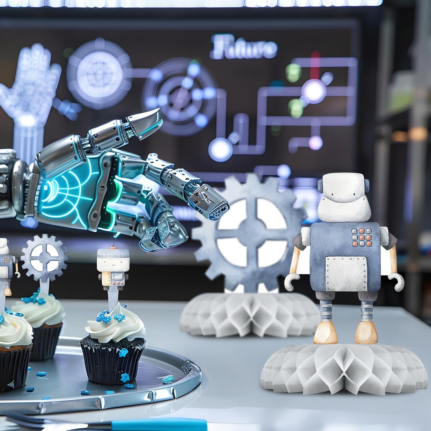 12 Pack Robot Table Decorations - Robot Party Decorations for Kids' Birthday and Baby Shower - Robot Table Toppers