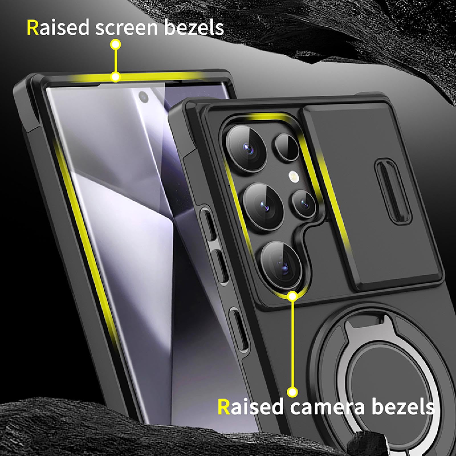 Do Galaxy S23 FE luksusowy obrotowy ukryty metalowy pierścień samochodowy uchwyt pancerny etui na telefon (do Galaxy S23 FE/fioletowy)