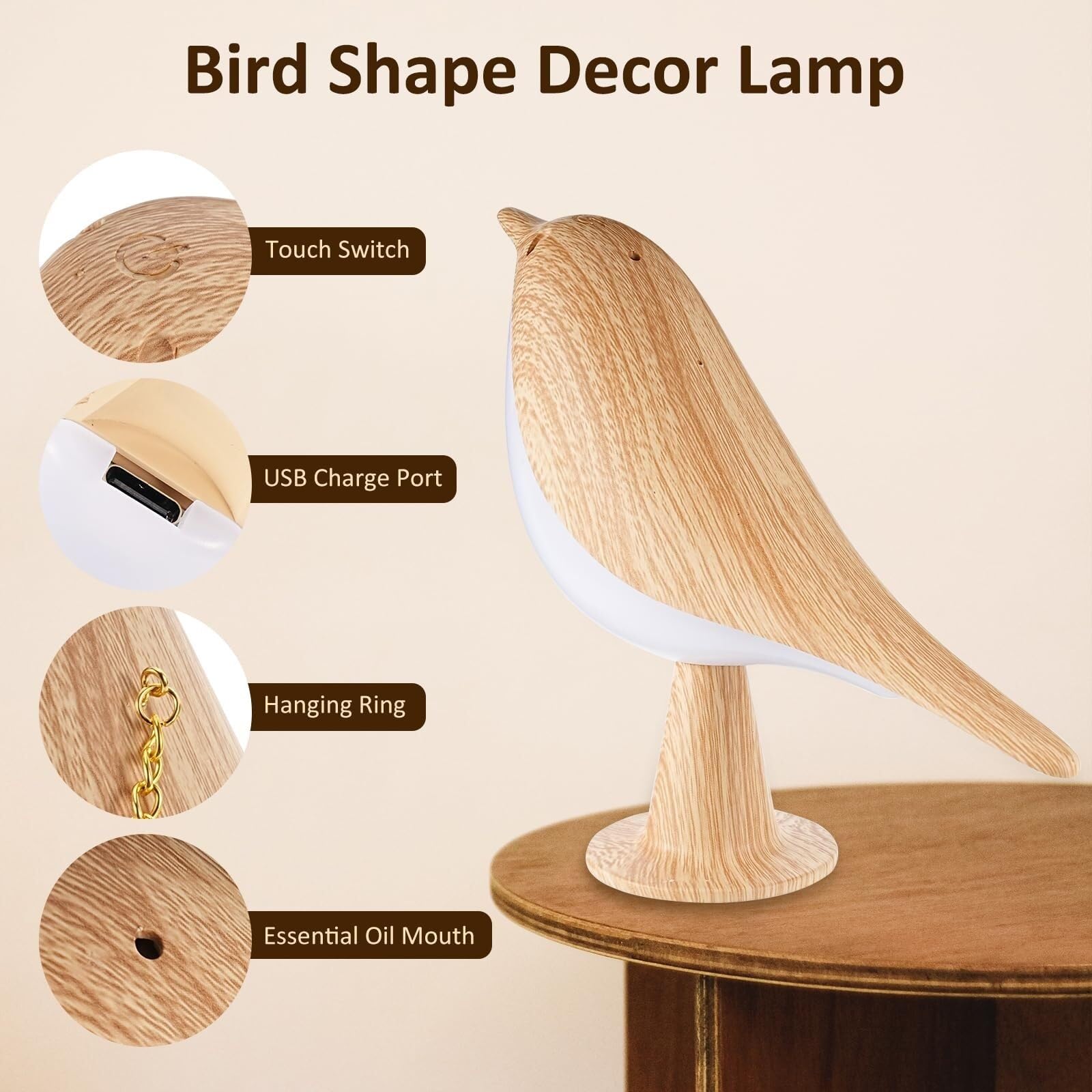Lampara Escritorio para Oficina Lámpara De Mesa LED con Forma Pájaro Y Regulador Táctil, Creativa Noche USB Moderno Flexo Escritorio