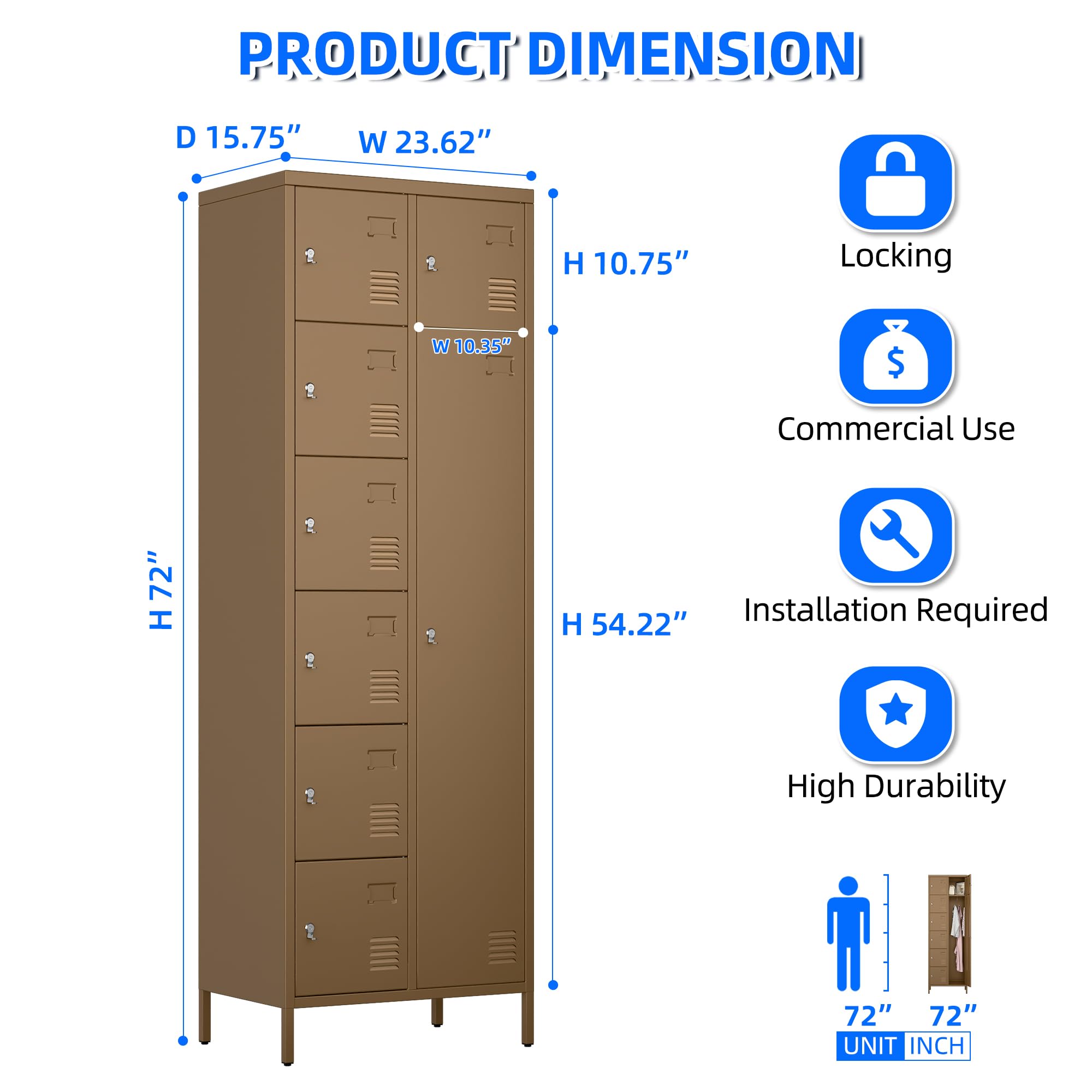 JAORD 8 Doors Metal Lockers for Employees, 72