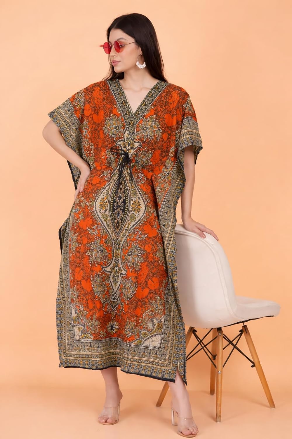 LAPSHA'S Women's Kaftan Dress Beach Cover Up Tribal Ethnic Print Plus Size Loose Kimono Maxi Dress - Image 7