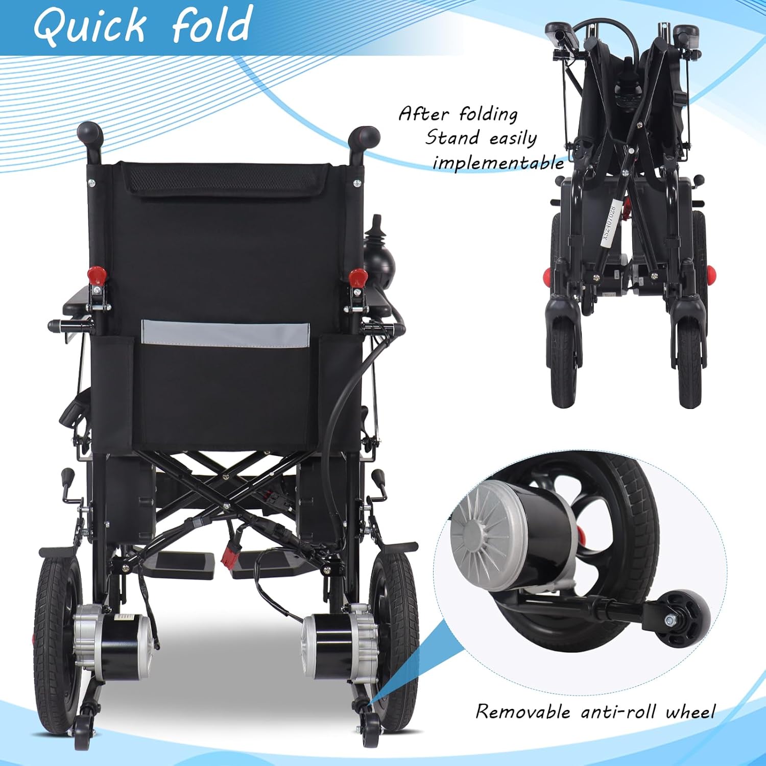 Image showing quick folding mechanism and removable anti-roll wheel