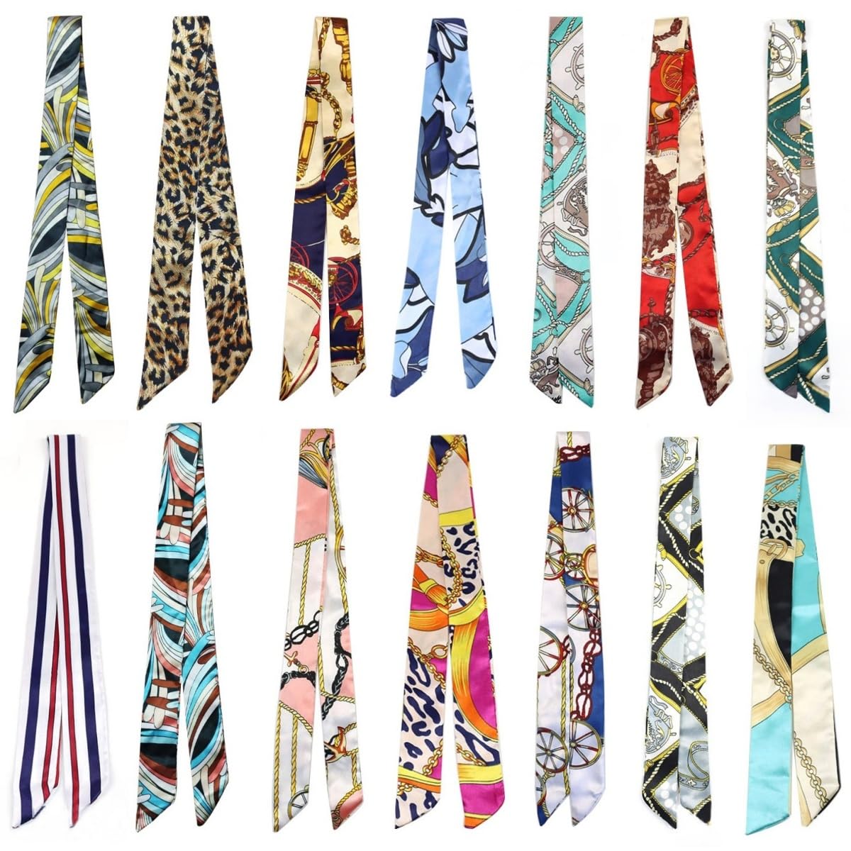 Coyanyu 14 Pieces Handbag Scarf, Satin Silk Fashion Ladies Scarves, Handle Wrap Ribbon Narrow Handbags Handle Bag Strap Hair Neckerchief Scarf for Women
