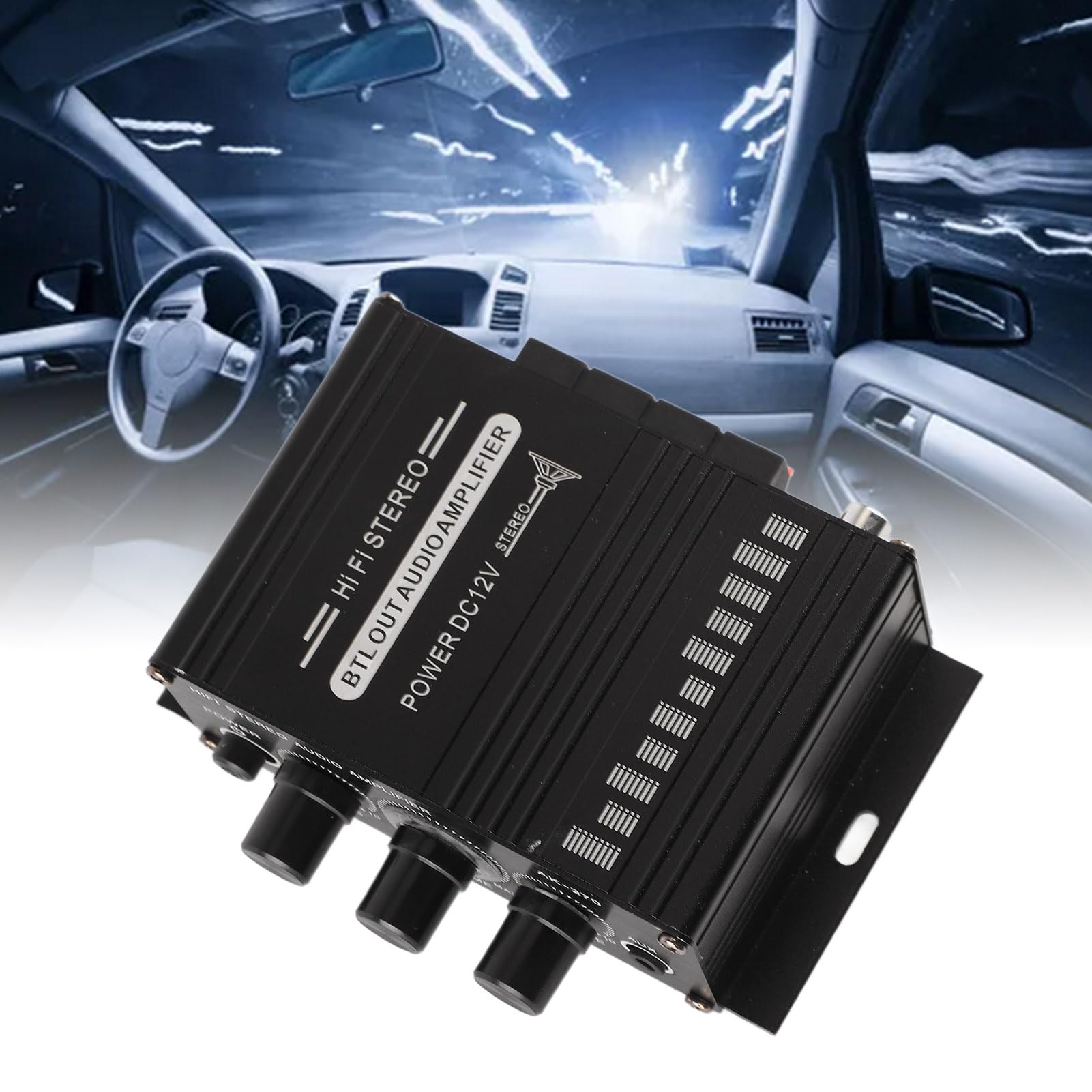 HERCHR Auto-Verstärker, Stereo-Verstärker, 12 V, Tragbar, Klare Klangqualität, Mini-Verstärker, Auto-Audiosystem-Lautsprecher, Bluetooth, Heim-PA-Mischverstärker Für Auto, Motorrad, Zuhause(Schwarz)