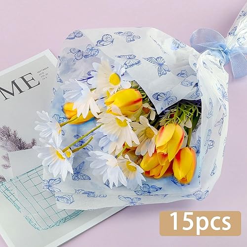 Miniatura 7 de 30 hojas de papel de seda de mariposa, 14 x 20 pulgadas, hojas de papel de seda dorado y azul para embalaje para Navidad, boda, fiesta de