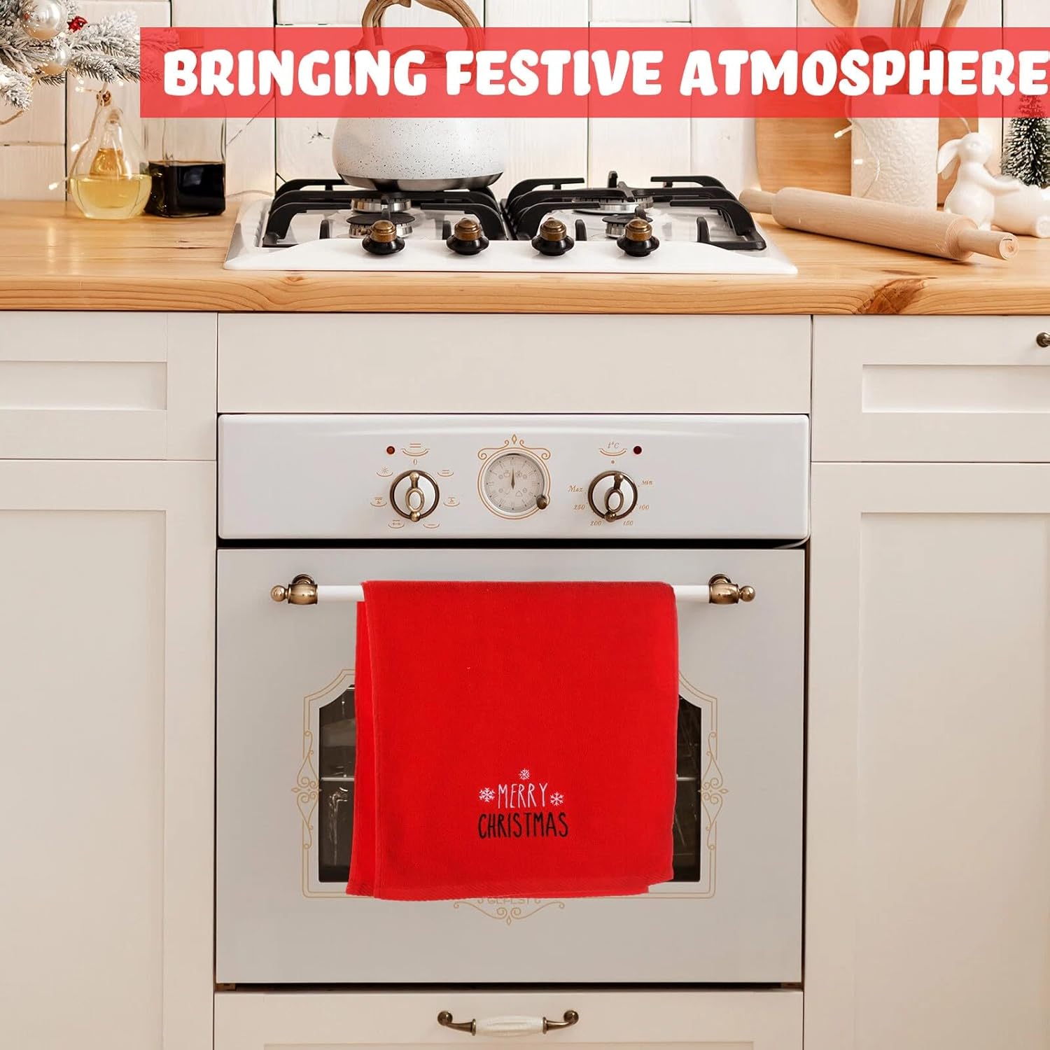 Tiamon 3 Pack Christmas Hand Towels for Bathroom Set Cotton Embroidered 13.7'' x 29.5'' Xmas Snowflake Dish Tea Fingertip Towel Cloths Decorative for Winter Holiday Kitchen Bath Gift(Red,Santa) - Image 7