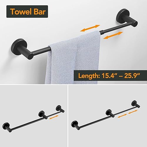 Miniatura 2 de BESy Juego de accesorios de baño de 4 piezas (barra de toalla doble ajustable, soporte para toallas de mano, soporte para papel higiénico, gancho