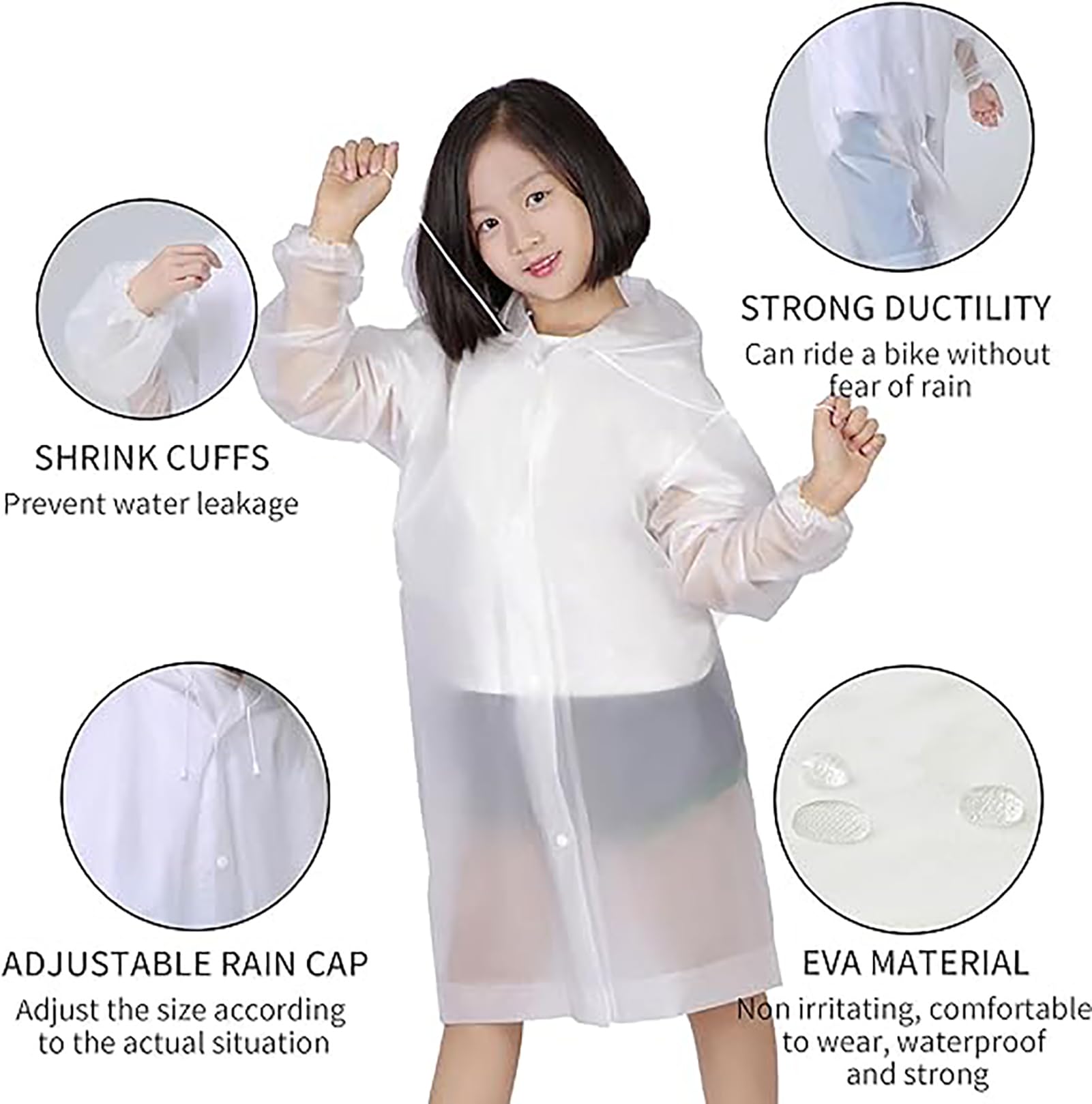 2 Pack Poncho de Lluvia Impermeable para Niños, Poncho Espesar EVA Transparente Reutilizable con Capucha, Poncho de Lluvia Impermeable Portátil para al Aire Libre Pinismo Ciclismo Cámping