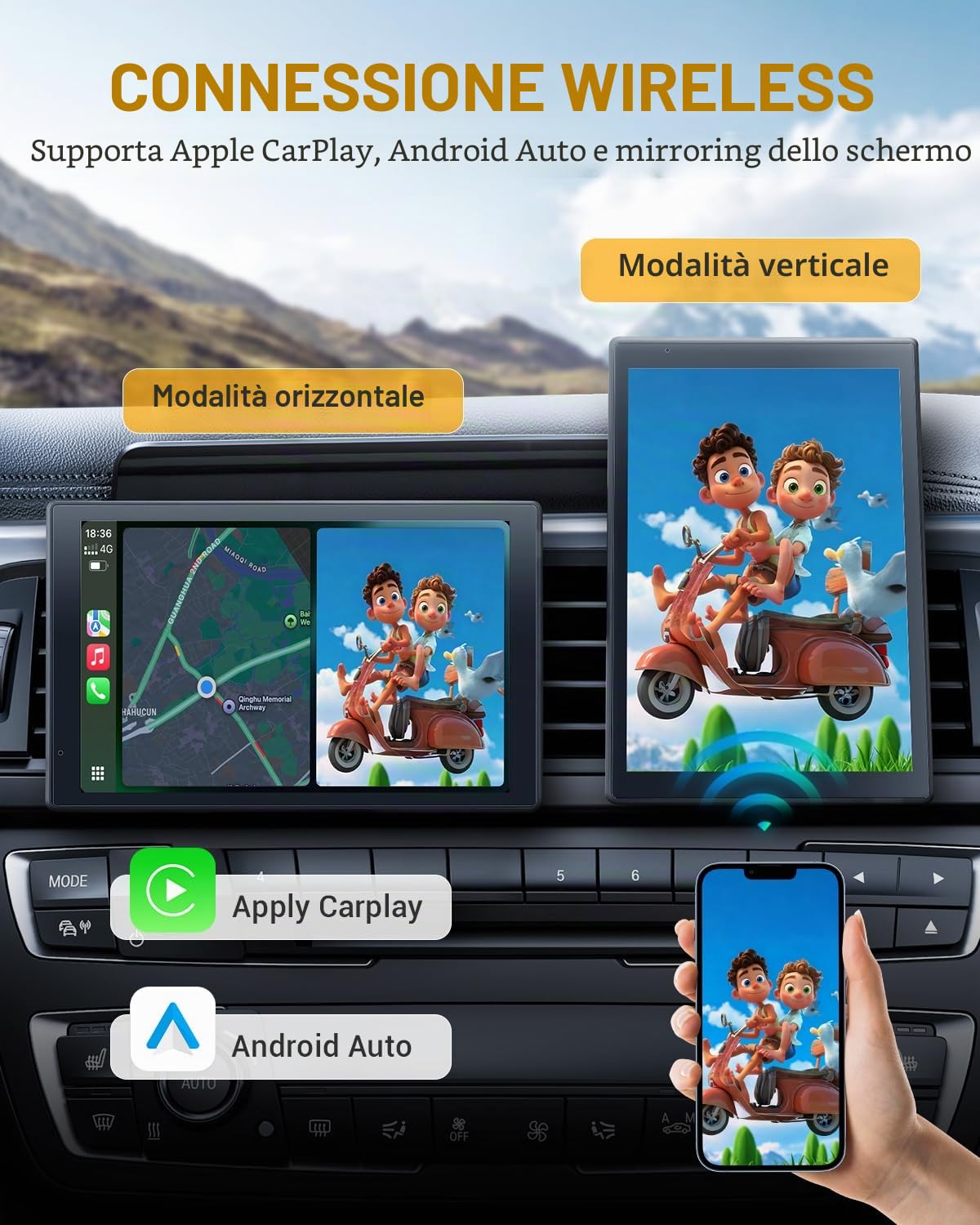 8 Pollici Schermo per Auto con Telecamerass Car Play per Auto Wireless Carplay Auto per Android e Apple Touchscreen con Mirror Link Navigazione GPS Controllo Vocale Radio AUX FM