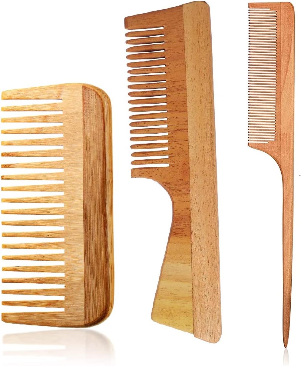 Neem Wooden Comb | Hair comb set combo for Women & Men | Kachi Neem wood Comb Kangi hair comb set for women | Wooden Comb for women hair growth |Kanghi for Hair (Pack of 5)