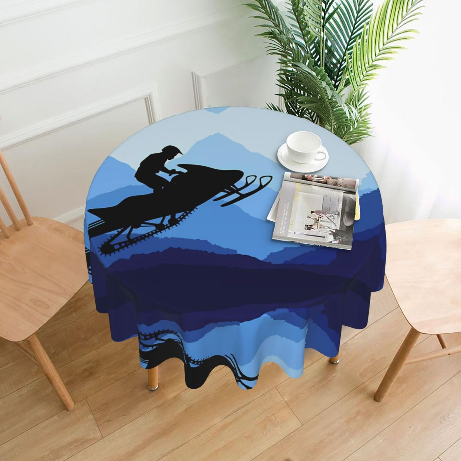 HJFCZH Snowmobile Prints Round Decorative Tablecloth 60in - High-Grade Polyester Throw for Dinners, Weddings & Everyday Use