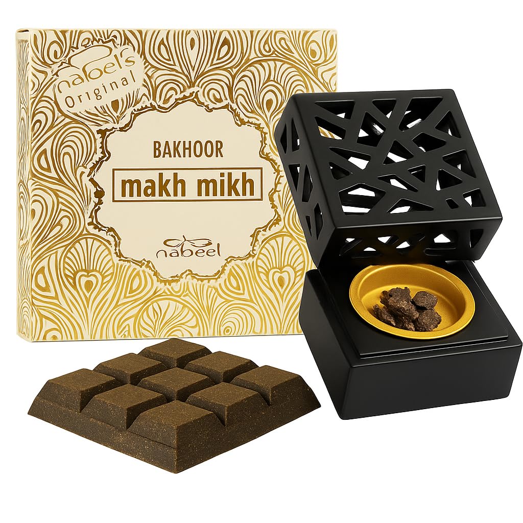 Jrose Collections White Nabeel Makh Mikh Oudh Bakhoor 40G X 2 Packs With Resin Bakhoor Burner | Floral Oriental Incense Bricks For Home Fragrance, Meditation & Relaxation