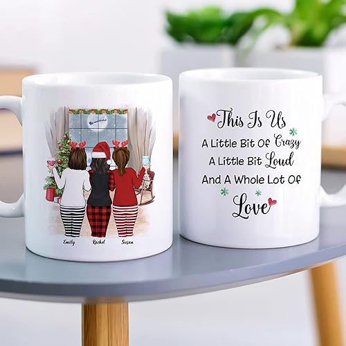 Miniatura 16 de Gossby Taza de café de Navidad personalizada para amigas, regalos de amistad personalizados para mujeres con diseño, nombre, regalo de mujer para 3