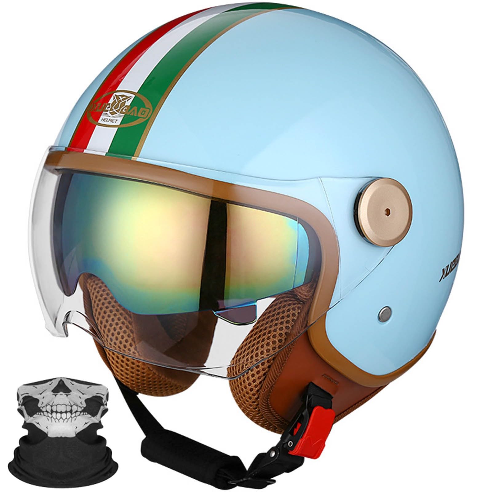 3/4 Motorcycle Helmet Open Face Helmet Motorcycle Half Helmet with Sun Visor Retro Vintage Style Vespa Jet Helmet for Men Women Motorbike Crash Helmet DOT/ECE Approved