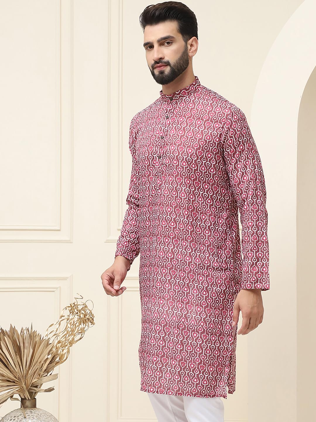 Sojanya (Since 1958 Men's Pure Cotton Brown & Pink Printed Only Long Kurta