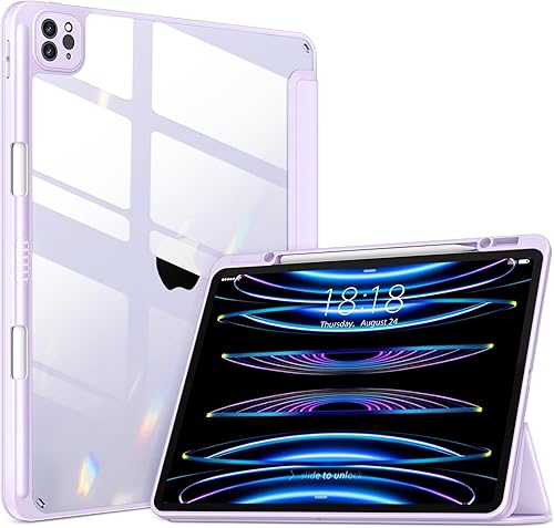 VIKESI para iPad Pro 12.9 Funda 6543 Generación 2022202120202018, Funda Trasera Transparente Soporte para Lápiz Incorporado, Auto SleepWake,