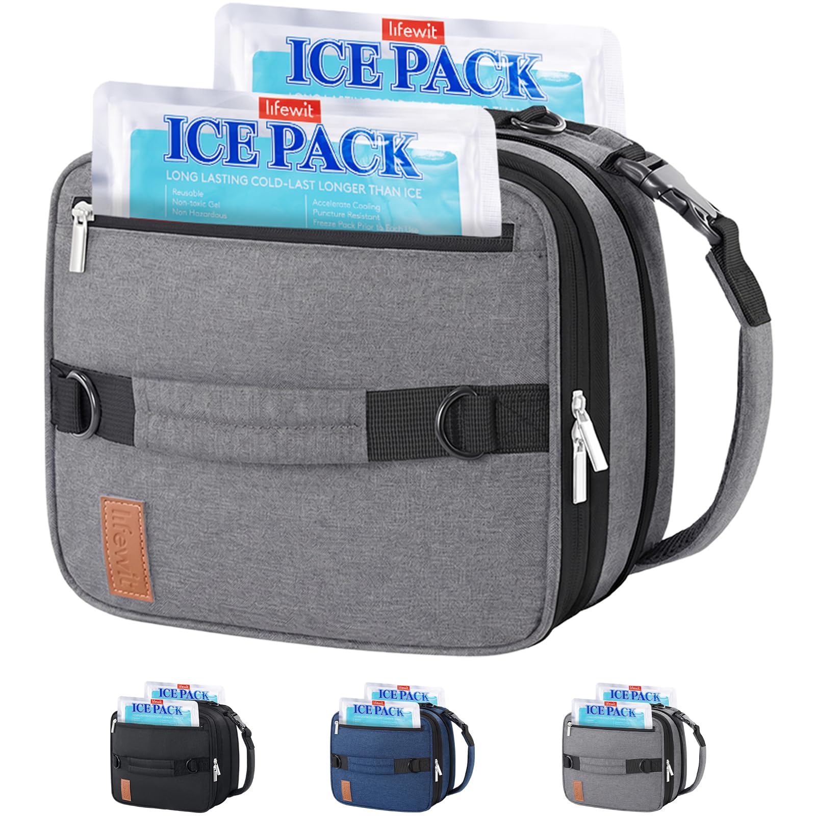 Lifewit Erweiterbare Lunchtasche, Tragbare Kühltasche Klein mit Schultergurten und 2 Ice Pack, Isolierte Lunch Bag für Frauen und Männer, Cooler Bag für Arbeit, Schule