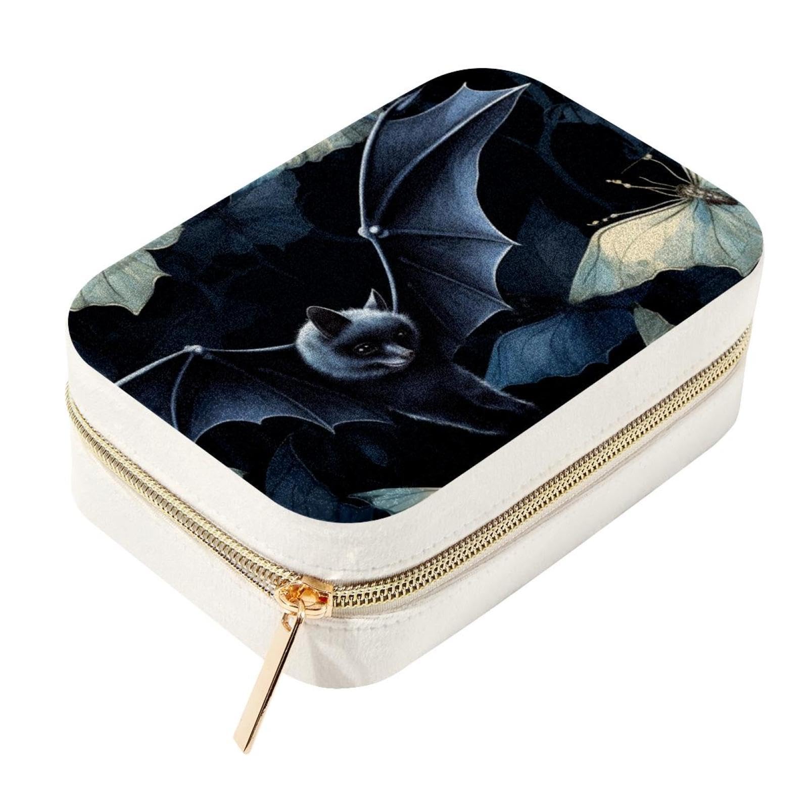 Boîte à bijoux de voyage portable motif chauve-souris élégante pour bagues et colliers
