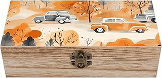 Wooden Storage Box Car in The Jungle Wood Gift Box with Hinged Lid Vintage Decorative Jewelry Boxes Memory Box for Jewelry Art Hobbies Home Storage Treasure Keepsake Gift 7.9''x3.9''x2.3''