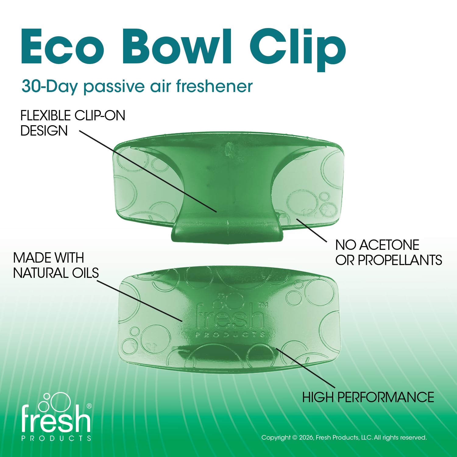 Fresh Products Eco Bowl Clip, odświeżacz powietrza, odświeżacz do toalety, odświeżacz do śmieci, bez chemikaliów, naturalne oleje, dyskretny - ogórek melon, zielony, wyprodukowany w USA, 12 szt