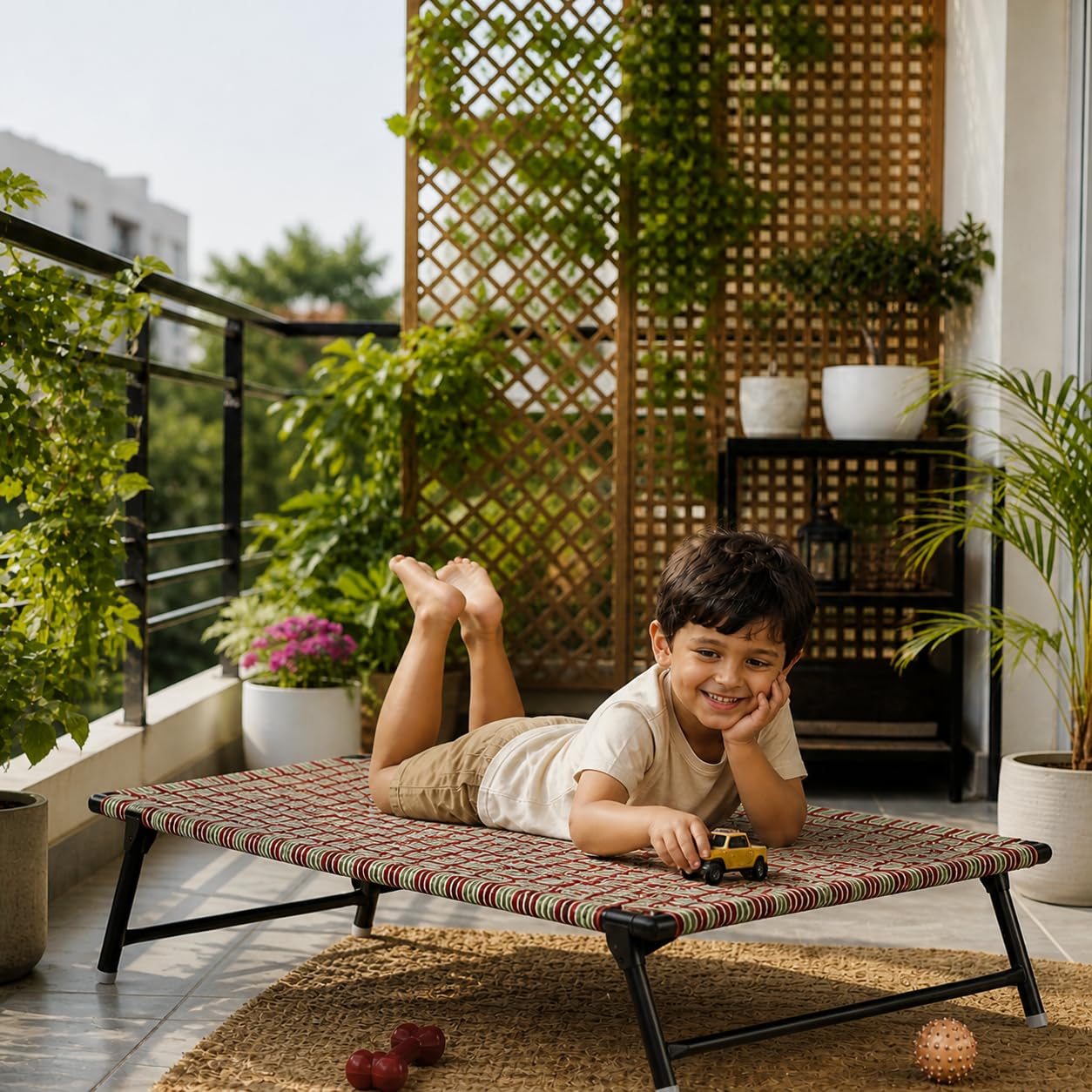 SUNBIRD Portable Kids Charpai Folding Bed Lightweight Foldable Cot with Strong Metal Frame Comfortable Woven Sleeping Bed for Home, Travel & Outdoor Use Folding_Bed_Set of 1-image-8