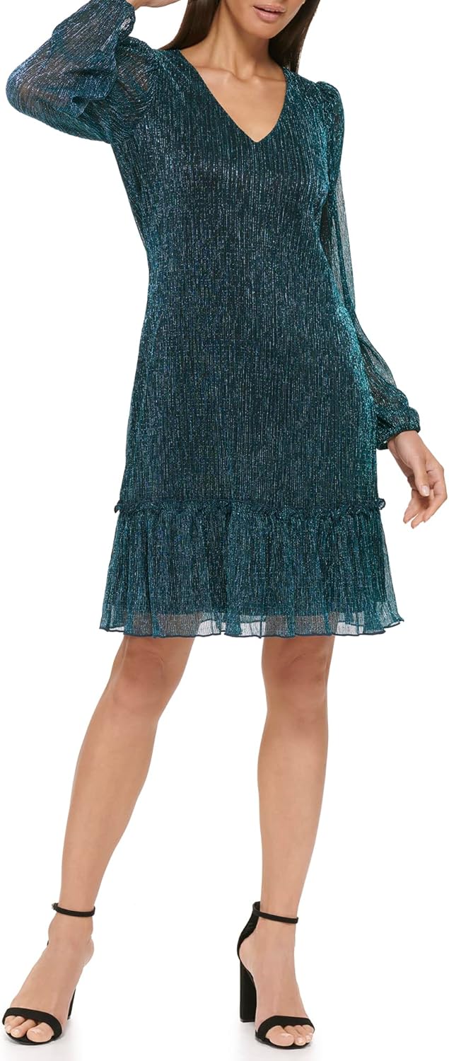 Kensie Womens Balloon Sleeve Ruffle Hem Mini Dress