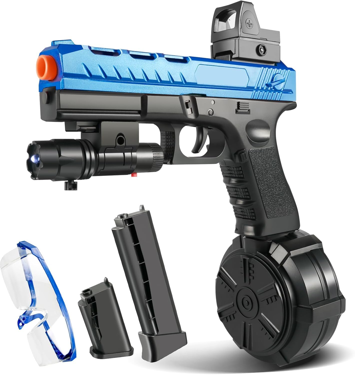 Splatter Ball Gun Automatic, Gel Ball Blaster Gun Full-auto and semi-auto with Goggles, Long Range Blowback Pistol for Shooting Team Games Outdoor Activities Ages 8+ (Blue)