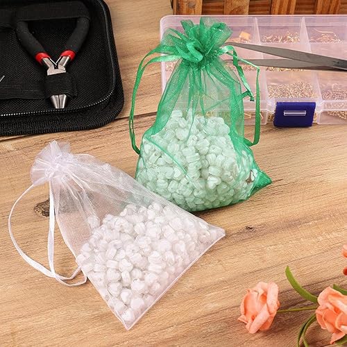 Miniatura 8 de 100 bolsas de organza de regalo de 5 x 7 pulgadas, con cordones dorados, bolsa de tela transparente para joyas, baby shower, Navidad, fiestas,