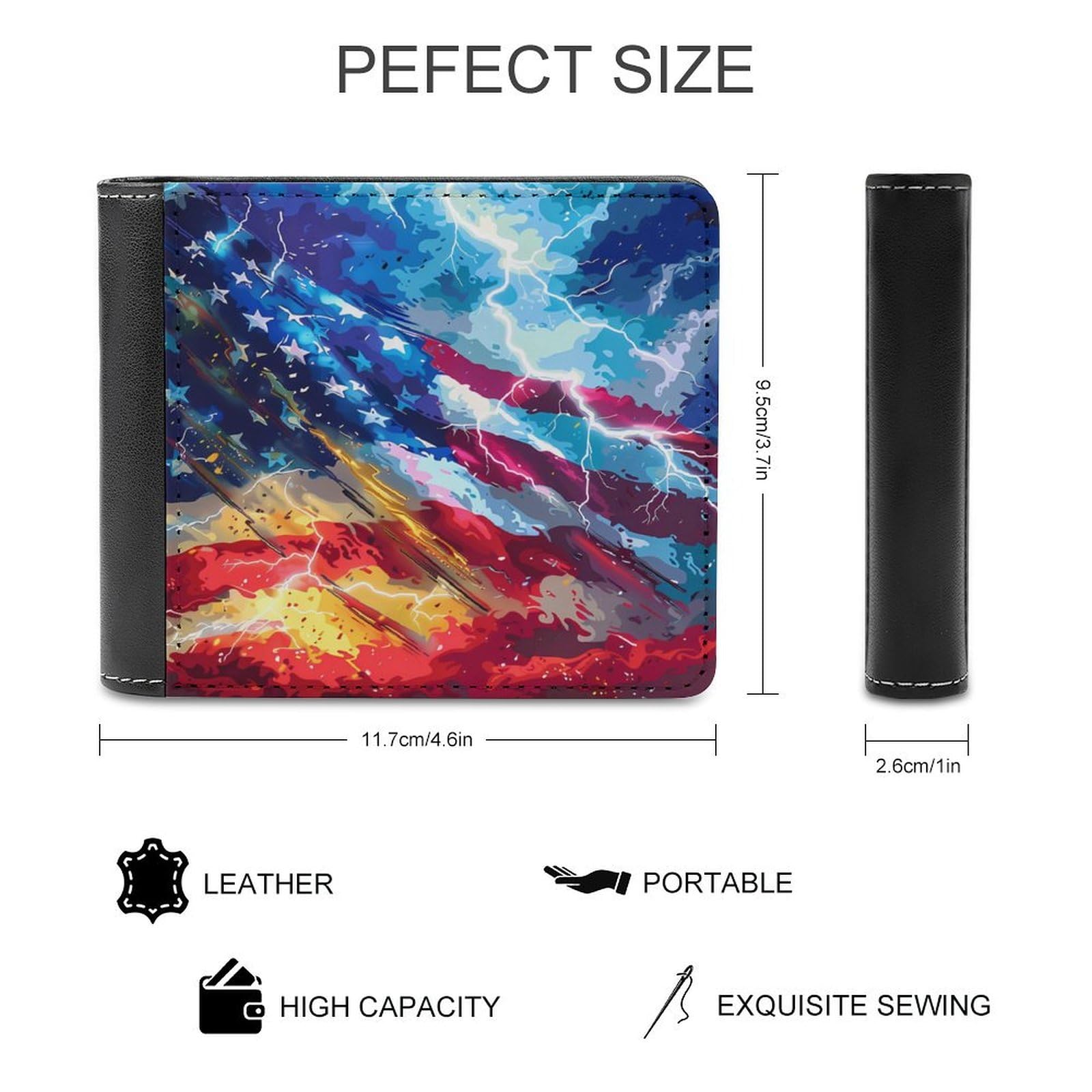 U.S. Flag Thunder Funny Men's Slim Bifold Wallet with Multiple Card Slots Front Pocket Purse