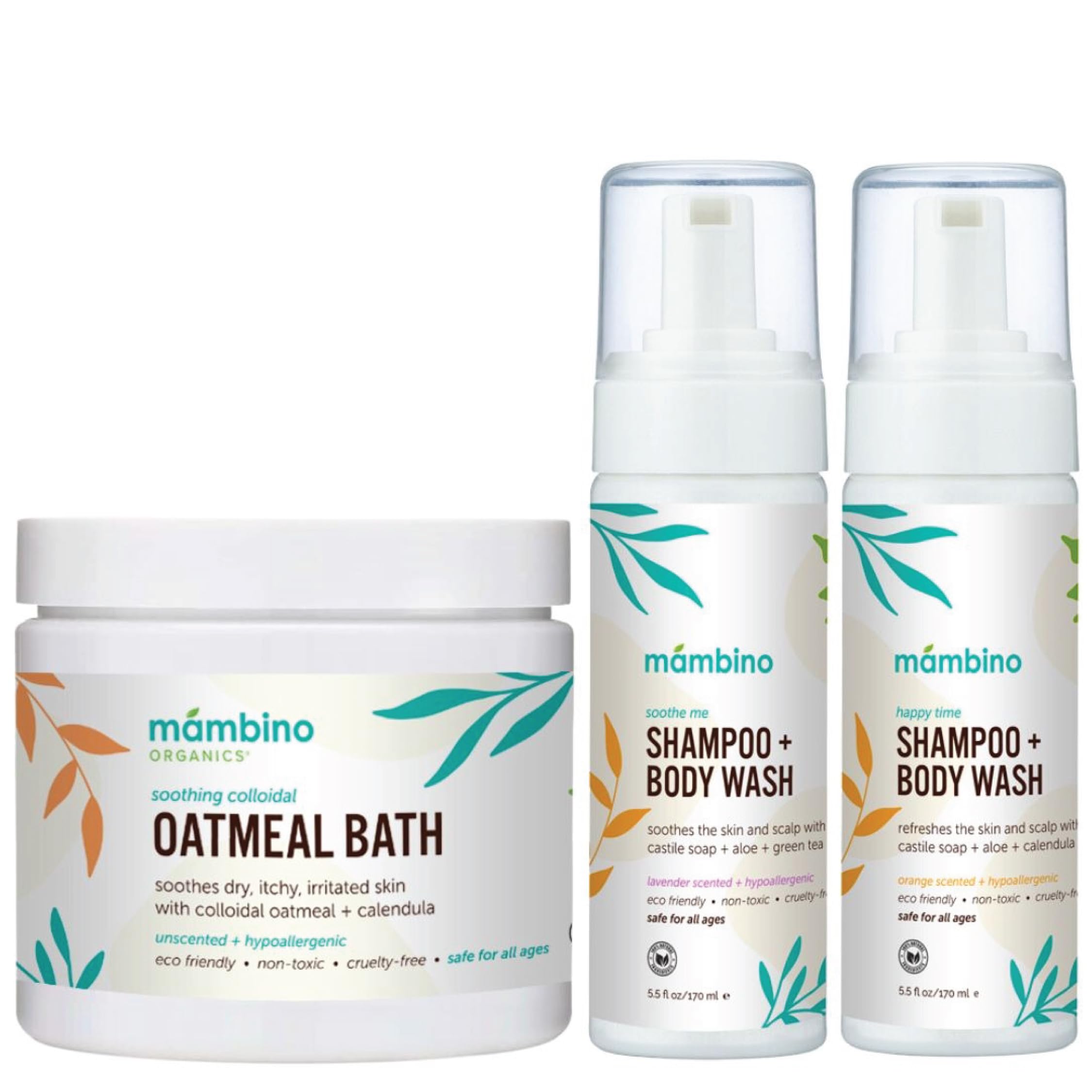 Mambino Organics Zestaw do pielęgnacji kąpieli dla niemowląt i dzieci, szampon dla niemowląt i płynu do mycia ciała z koloidalnymi płatkami owsianymi, delikatny zestaw do kąpieli dla noworodków i