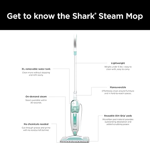 Vista 32 de Shark Mopa de vapor con 2 almohadillas lavables de doble cara, desinfectante de vapor, dirección giratoria, ligera, limpiador de vapor para suelos