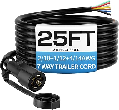 Deluwire 25FT 7 Pin Trailer Plug, Heavy Duty Trailer Wiring Harness